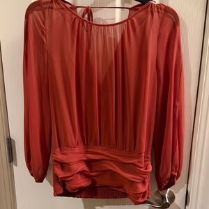 White House Black Market draped layered blouse - Size 10 NWT - Red Ochre